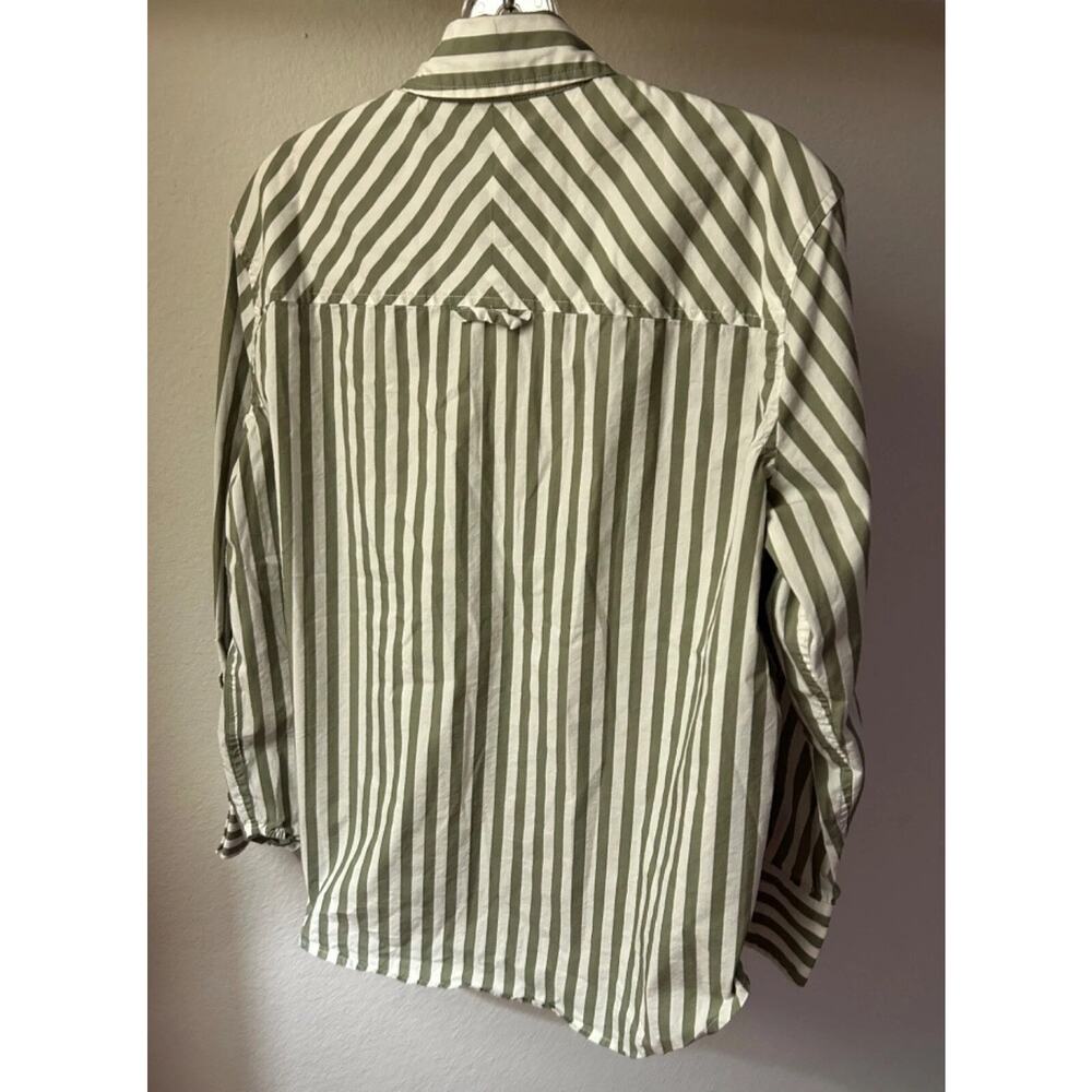 AYR The Deep End Button Down Long Sleeve Shirt - S - Green And White - Picture 3 of 6